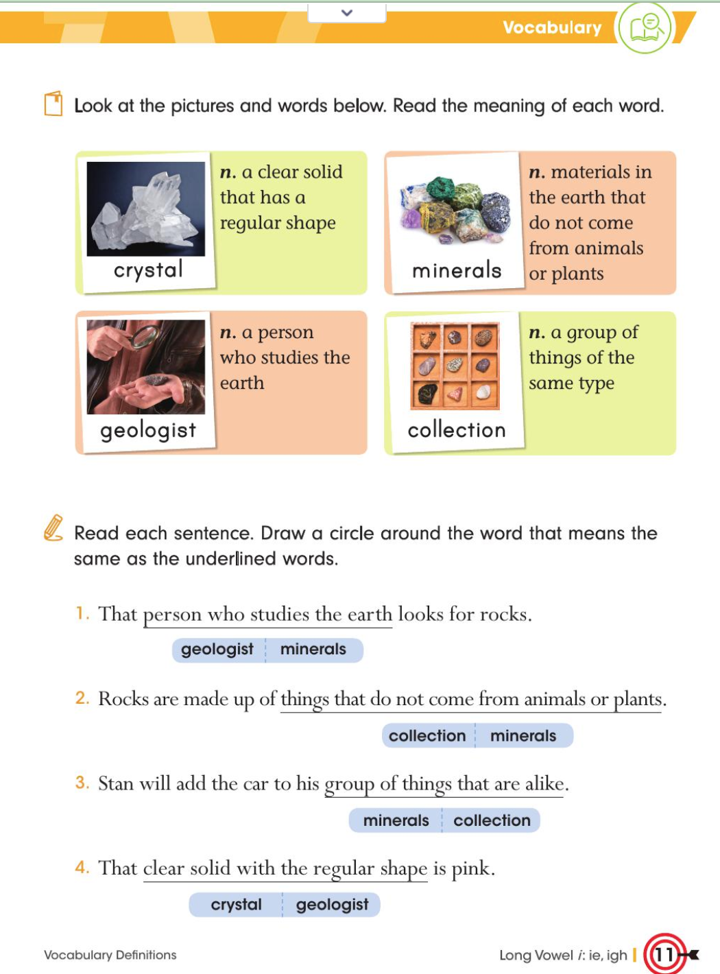 English Worksheet 5 Match the words to definition