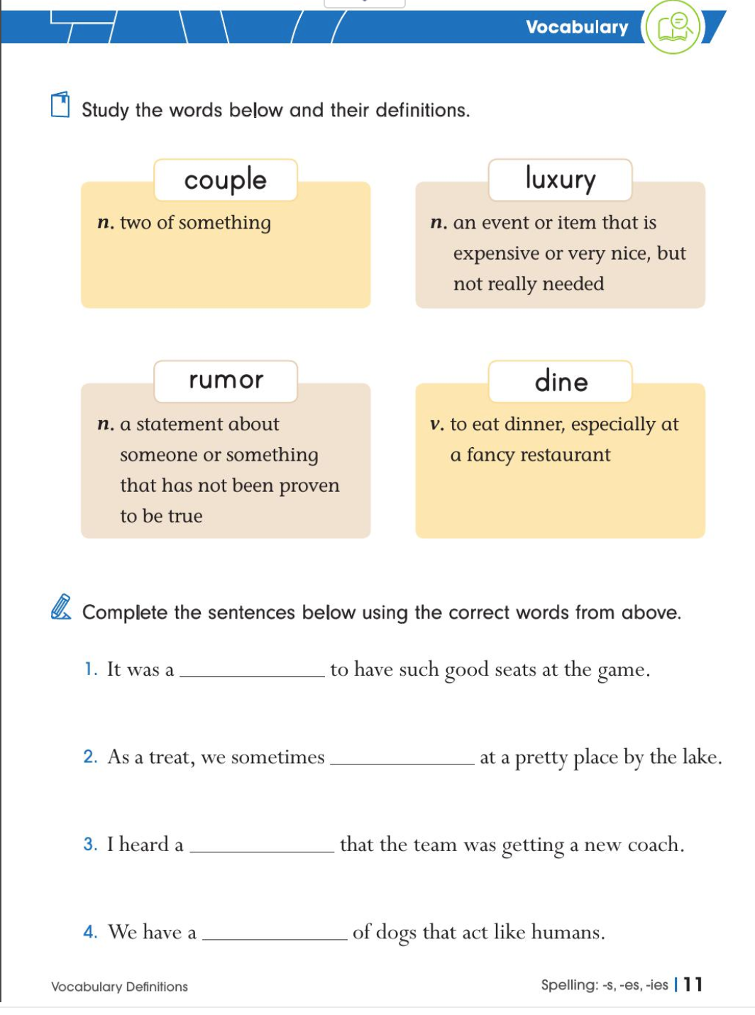 Vocabulary Eye Level English F 1 Words, Parts of Speech and Definition